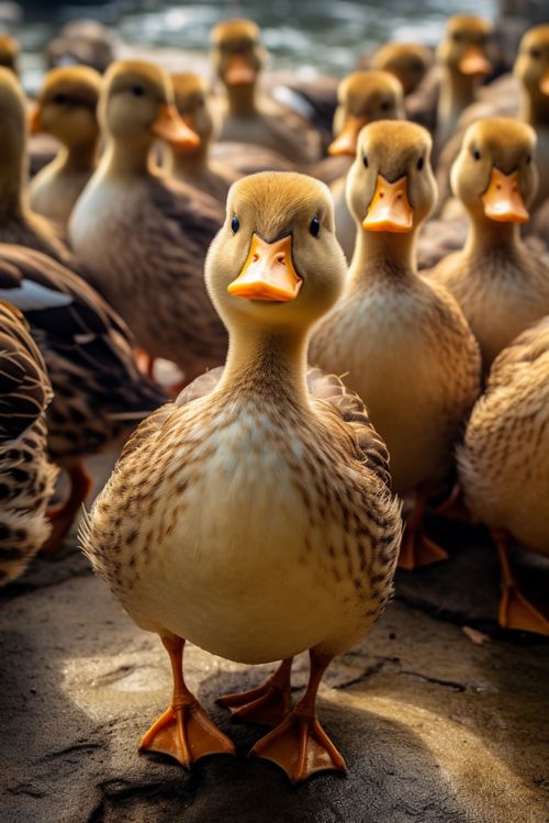 池塘邊一群散養(yǎng)鴨子家禽動物攝影圖 攝影